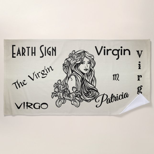 Virgo The Virgin Zodiac Personal Gold Beach Towel (Front)