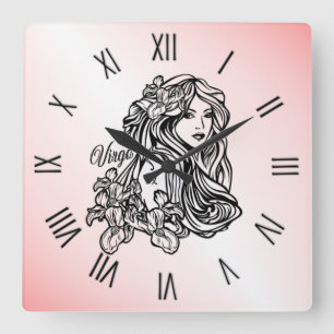 Virgo The Virgin Zodiac Pink Square Wall Clock