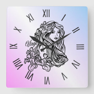 Virgo The Virgin Zodiac Purple Square Wall Clock