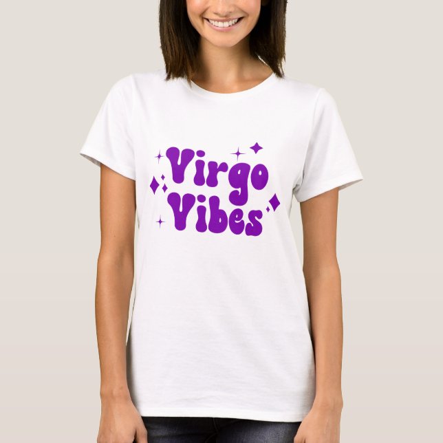Virgo Vibes Zodiac Astrology Purple Stars T-Shirt (Front)