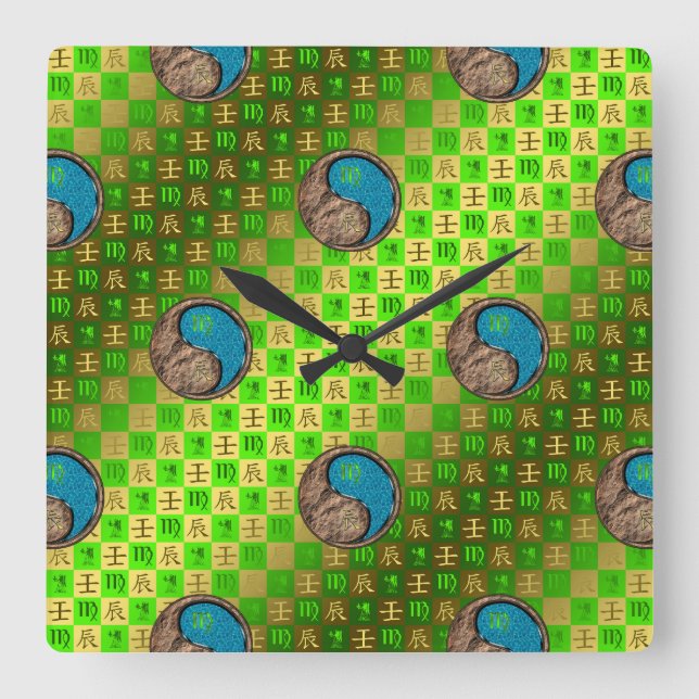 Virgo & Water Dragon Square Wall Clock (Front)