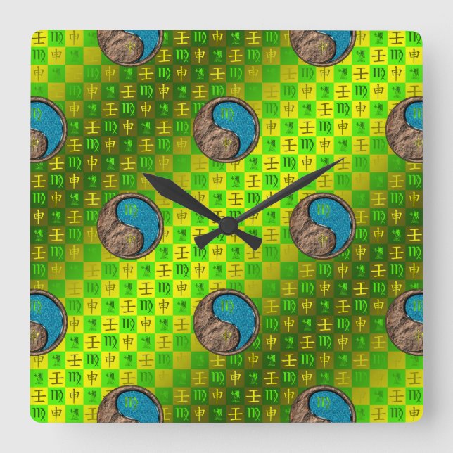 Virgo & Water Monkey Square Wall Clock (Front)