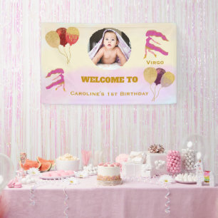 Virgo Watercolor 1st Birthday Photo Sign
