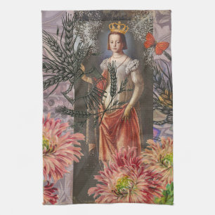 Virgo Woman Astrology Whimsical Portrait Tea Towel