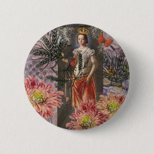 Virgo Woman Portrait Antique Colourful Rich 6 Cm Round Badge