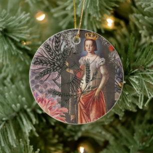 Virgo Woman Portrait Antique Colourful Rich Ceramic Tree Decoration