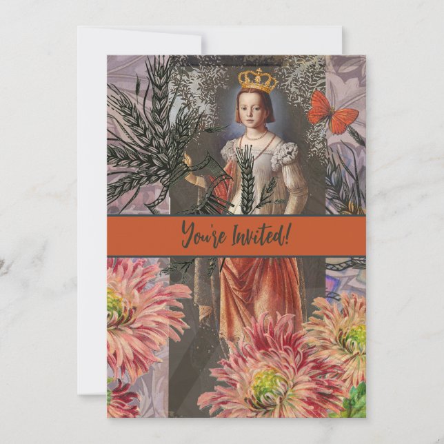 Virgo Woman Portrait Antique Colourful Rich Invitation (Front)