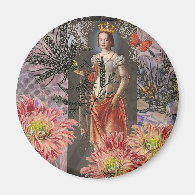 Virgo Woman Portrait Antique Colourful Rich Magnet (Front)