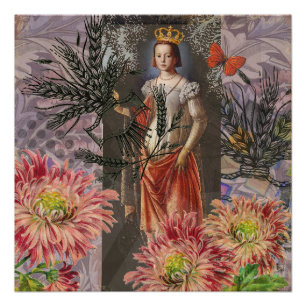 Virgo Woman Portrait Antique Colourful Rich Poster