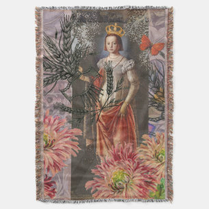 Virgo Woman Portrait Antique Colourful Rich Throw Blanket
