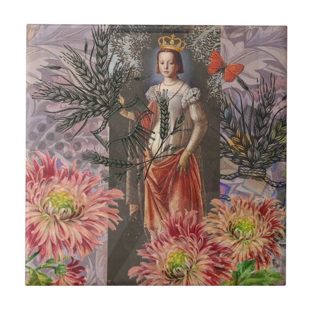 Virgo Woman Portrait Antique Colourful Rich Tile (Front)