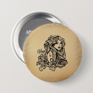 Virgo Zodiac Antique Look 7.5 Cm Round Badge