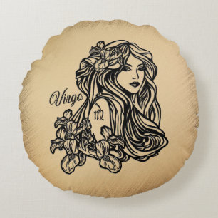 Virgo Zodiac Antique Look Round Cushion