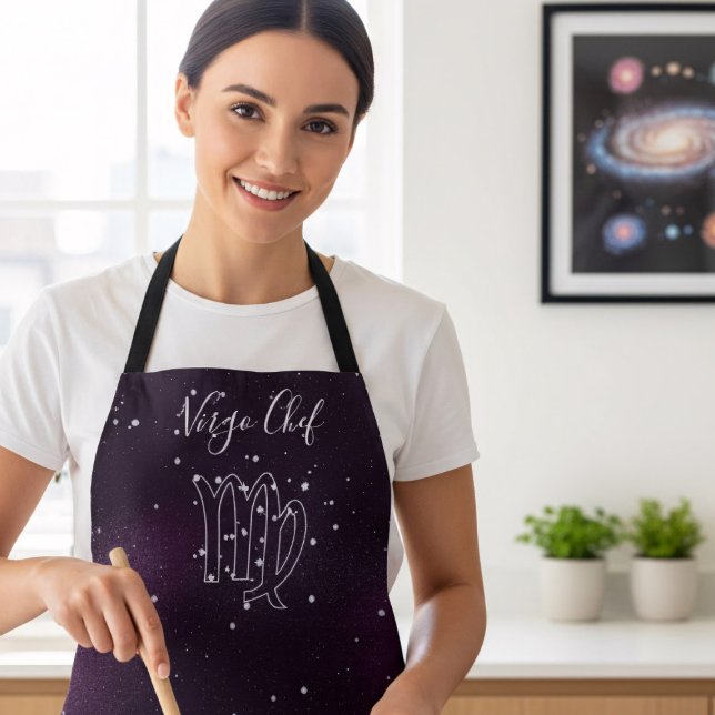 Virgo Zodiac Astrology Purple Galaxy Apron (It's Virgo Season! Keep your clothes nice & clean when you're in the kitchen with this purple apron)