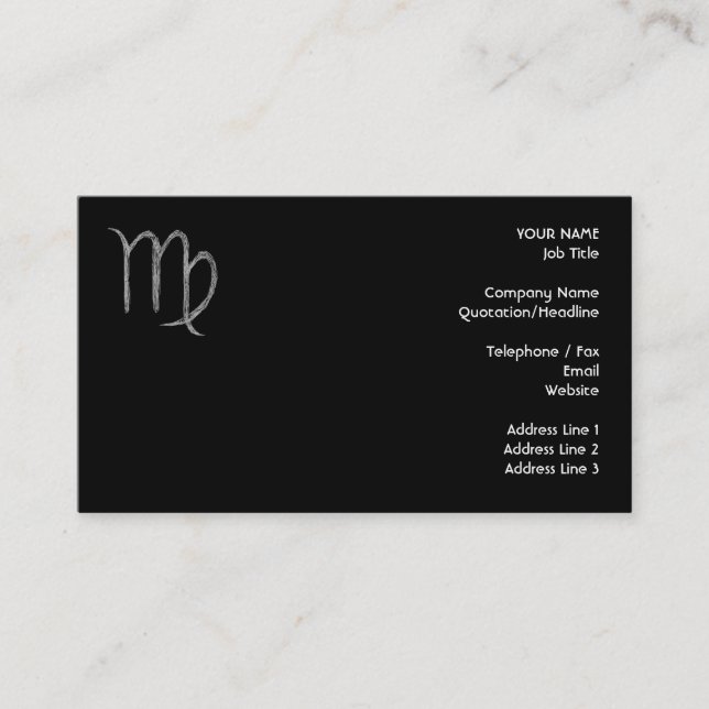 Virgo. Zodiac Astrology Sign. Black. Business Card (Front)