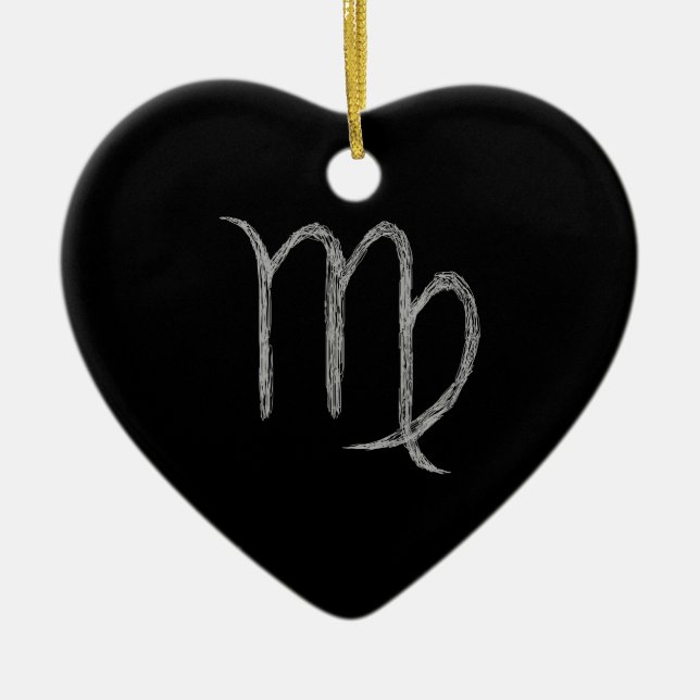 Virgo. Zodiac Astrology Sign. Black. Ceramic Tree Decoration (Front)