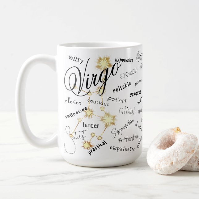 Virgo Zodiac Astrology Traits Constellation Text Coffee Mug (Virgo Traits & Constellation. Ponder your unique traits as you  sip your coffee, tea, or chocolate.)