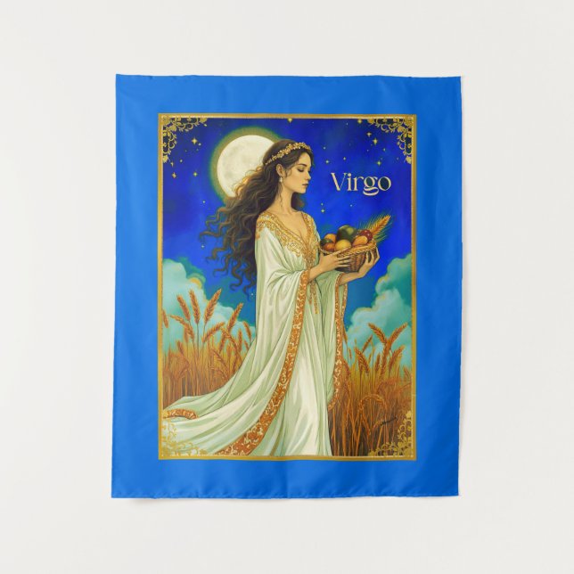 Virgo Zodiac Beauty Under a Night Sky Tapestry (Front)