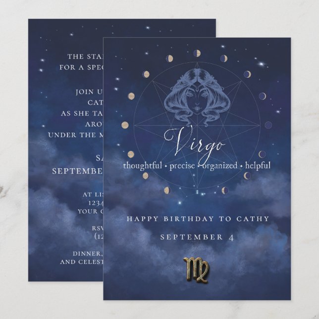 Virgo Zodiac Birthday Invitation (Front/Back)