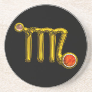 VIRGO ZODIAC BIRTHDAY JEWEL Gold Grey Orange Agate Coaster