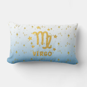 Virgo Zodiac Blue and Gold Lumbar Pillow