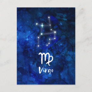 Virgo Zodiac Constellation Blue Galaxy Celestial Postcard