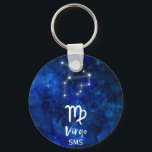 Virgo Zodiac Constellation Blue Galaxy Monogram Key Ring<br><div class="desc">Virgo Zodiac Constellation Blue Galaxy Monogram Design With trendy Brushed Script Font, Dark blue celestial watercolor background texture, Glowing star constellation, and The Maiden symbol. Modern Astrological Sign Birth Horoscope, is perfect for any Virgo Birthday From August 23 - September 22 ! With Optional Monogrammed First Middle and Last name...</div>