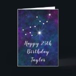 Virgo Zodiac Constellation Happy Birthday Card<br><div class="desc">This cosmic and celestial birthday card can be personalised with a name or title such as mum, daughter, granddaughter, niece, friend etc. The design features the Virgo zodiac constellation on a dark blue and purple watercolor galaxy background with scattered stars. The text combines handwritten script and modern serif fonts for...</div>