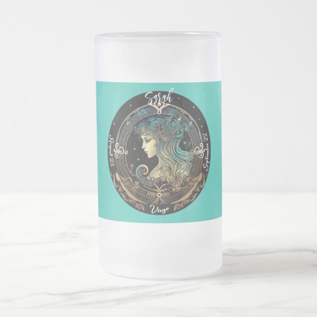 Virgo Zodiac Customisable Frosted Glass Beer Mug (Center)
