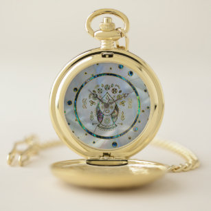 Virgo Zodiac Gold Abalone on Constellation Pocket Watch