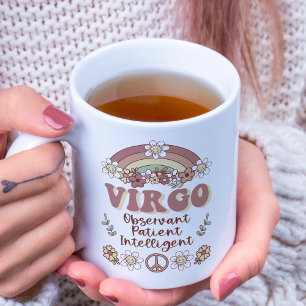 Virgo Zodiac Groovy Retro Floral Rainbow Coffee Mug
