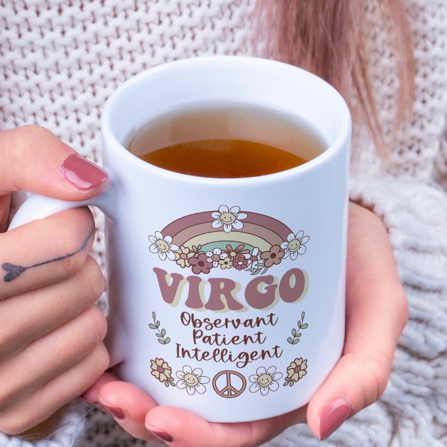 Virgo Zodiac Groovy Retro Floral Rainbow Coffee Mug (Creator Uploaded)