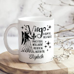 Virgo Zodiac Horoscope Custom Name  Coffee Mug<br><div class="desc">Celebrate the meticulous and analytical nature of Virgo with the Virgo Zodiac Horoscope Custom Name Coffee Mug. This elegant mug features a pristine white background adorned with refined black Virgo horoscope graphics and key characteristics that highlight the precision and practicality of this earth sign. Personalise it with a name to...</div>