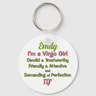 Virgo Zodiac in Pink and Green for Girls Key Ring