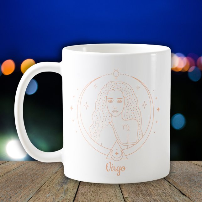 Virgo Zodiac Line Art White Peach Coffee Mug (Creator Uploaded)