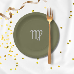 Virgo Zodiac - Olive Paper Plate