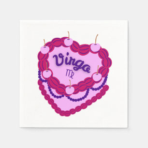 Virgo Zodiac Pastel Heart Birthday Cake Napkin