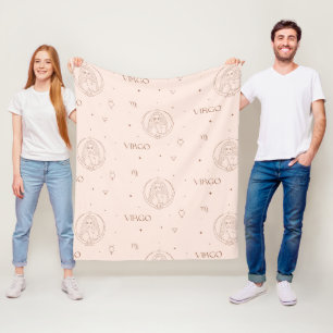 Virgo Zodiac Pattern in Brown and Burgundy Fleece Blanket