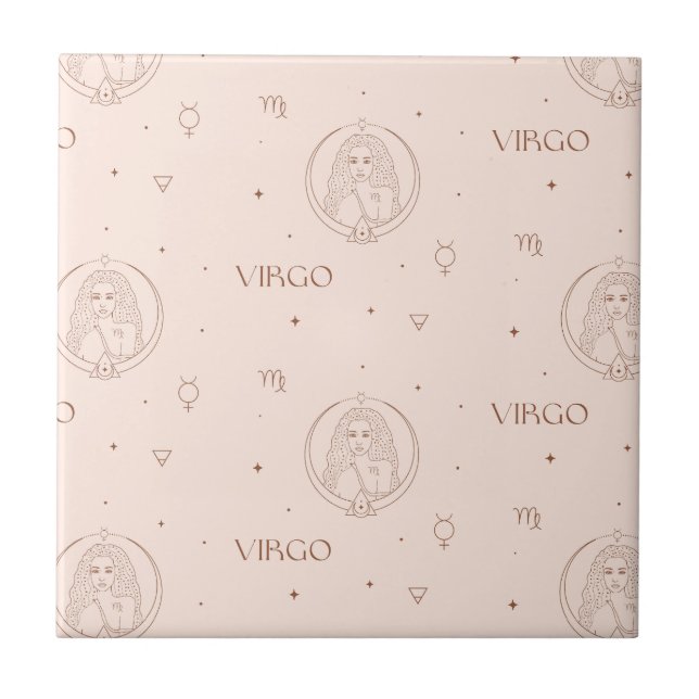 Virgo Zodiac Pattern in Brown and Burgundy Tile (Front)