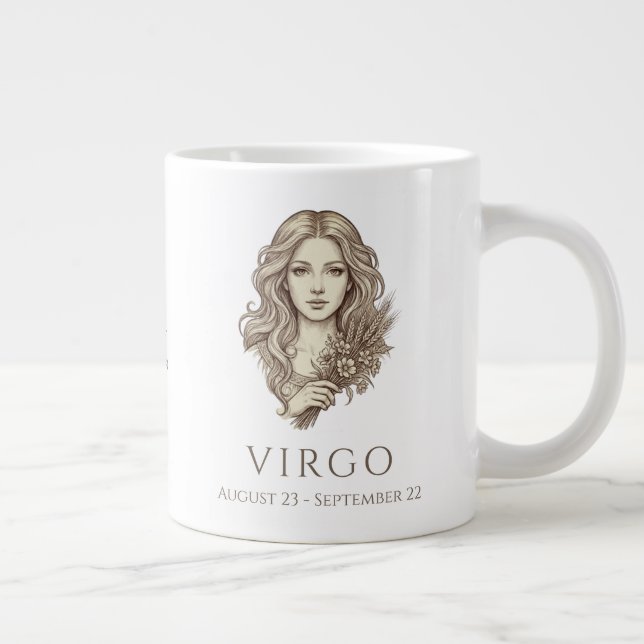 Virgo Zodiac Personalised Name & Birth Date Large Coffee Mug (Right)