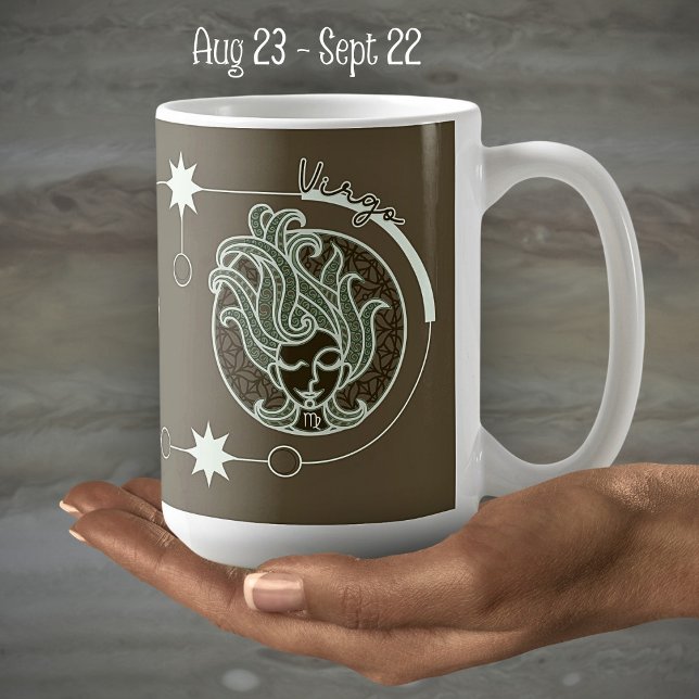Virgo Zodiac Sign Astrology Mandala Brown Green Coffee Mug (Creator Uploaded)