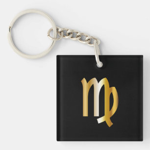 Virgo Zodiac Sign, Black & Gold Keychain