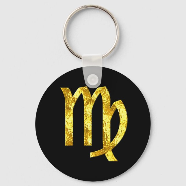 Virgo Zodiac Sign Black Gold Symbol Key Ring (Front)