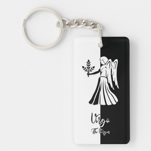 Virgo Zodiac Sign, Black & White Keychain (Front)