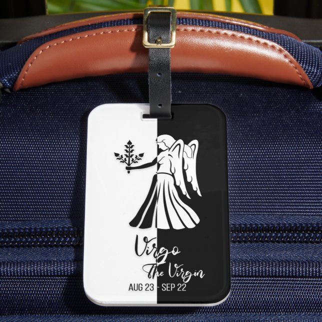 Virgo Zodiac Sign Black & White Luggage Tag (Front Insitu 2)