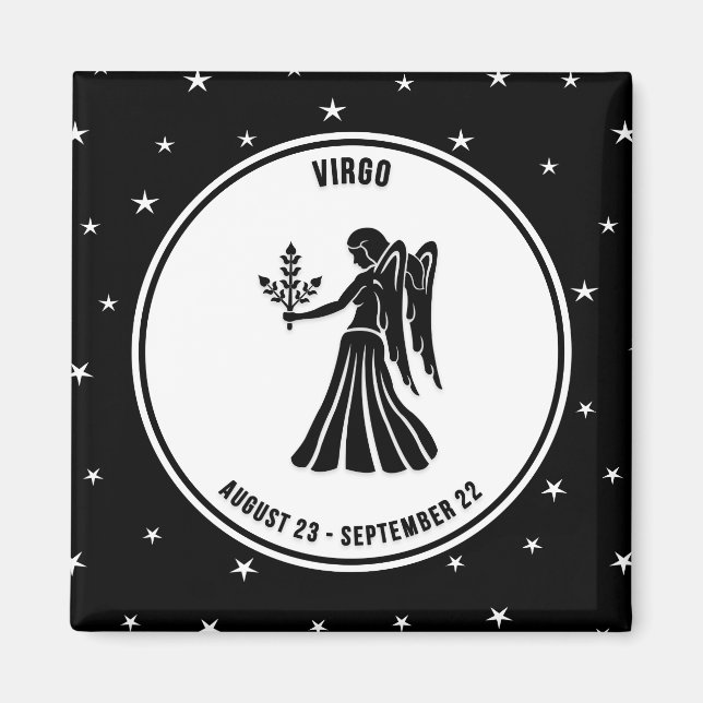Virgo Zodiac Sign, Black & White Magnet (Front)