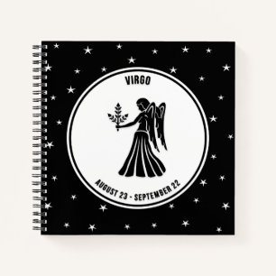 Virgo Zodiac Sign, Black & White Notebook