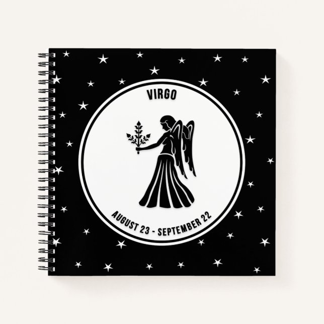 Virgo Zodiac Sign, Black & White Notebook (Front)