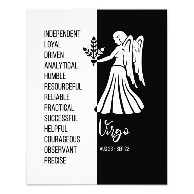 Virgo Zodiac Sign, Black & White Poster (Front)