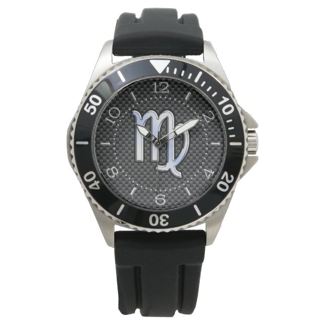 Virgo Zodiac Sign Charcoal Carbon Fibre Dial Watch (Front)